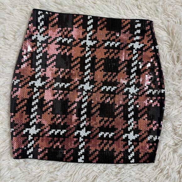 Express Sequin Mini Skirt Pink Black Sz XXS NWT - Picture 1 of 6